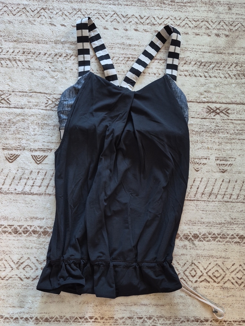 lululemon athletica Black Tankini Top with Black-and-White Striped Straps